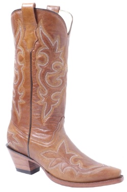 Corral R1953 Ladies Fancy Stitched Western Boot with Desert Honey Goatskin Foot with Fancy Stitching and a Narrow Square Snip Toe