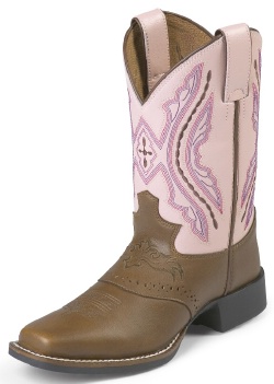 Justin 2669Y Youth Cowboy Boot with Bay Westerner Leather Foot and a Single Stitched Wide Square Toe