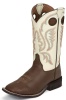 Justin 301JR Kids Cowboy Boot with Chocolate Burnished Leather Foot and a Double Stitched Wide Square Toe