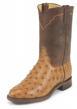 Justin 3192 Men's Exotic Roper Boot with Cognac Vintage Full Quill Ostrich Foot and a Roper Toe