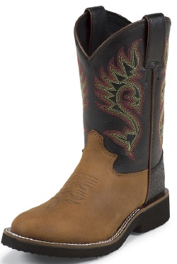 Justin 5018C Childrens Cowboy Boot with Coffee Westerner Leather Foot and a Double Stitched Low Profile Round Toe