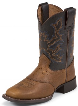 Justin 7010C Childrens Cowboy Boot with Mahogany Worn Saddle Leather Foot with Saddle and a Double Stitched Wide Square Toe