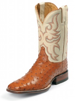 Justin 8502 Men's AQHA Lifestyle Remuda Western Boot with Cognac Ponteggio Full Quill Ostrich Foot and a Double Stitched Wide Square Toe