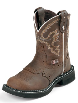 Justin 9909C Childrens Gypsy Boot with Aged Bark Leather Foot with Perfed Saddle and a Fashion Round Toe