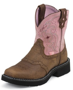 Justin 9963JR Kids Gypsy Boot with Aged Bark Leather Foot with Perfed Saddle and a Single Stitched Wide Square Toe