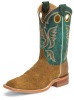 Justin BR306 Men's Bent Rail Western Boot with Rust Ruff Out Cowhide Foot and a Double Stitched Wide Square Toe