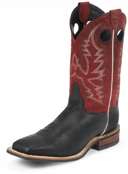 Justin BR356 Men's Bent Rail Western Boot with Black Chester Cowhide Foot and a Double Stitched Wide Square Toe