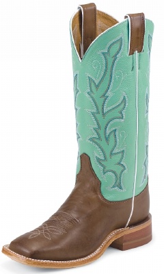 Justin BRL310 Ladies Bent Rail Western Boot with Chocolate Burnished Calf Foot and a Double Stitched Wide Square Toe