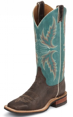 Justin BRL335 Ladies Bent Rail Western Boot with Chocolate Puma Cowhide Foot and a Double Stitched Wide Square Toe