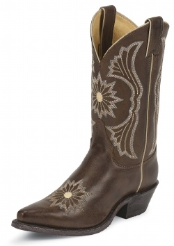 Justin L2850 Ladies Fashion Western Boot with Chocolate Deertanned Cowhide Foot and a Narrow Square Toe