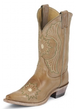 Justin L2851 Ladies Fashion Western Boot with Camel Deertanned Cowhide Foot and a Narrow Square Toe