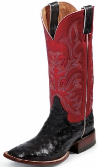 Justin L8505 Ladies AQHA Lifestyle Remuda Western Boot with Black Full Quill Ostrich Foot and a Double Stitched Wide Square Toe