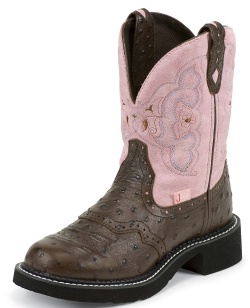Justin L9935 Ladies Gypsy Casual Boot with Chocolate Ostrich Print Foot w/ Perfed Saddle and a Fashion Round Toe