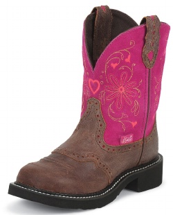 Justin L9973 Ladies Gypsy Casual Boot with Spice Brown Cowhide Foot w/ Perfed Saddle and a Fashion Round Toe