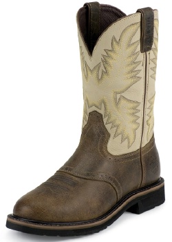 Justin SE4660 Men's Stampede Collection Work Boot with Waxy Brown Leather Foot, Perfed Saddle and a Stampede Round Toe