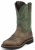 Justin SE4671 Men's Stampede Collection Work Boot with Rugged Tan Leather Foot, Perfed Saddle and a Stampede Round Steel Toe