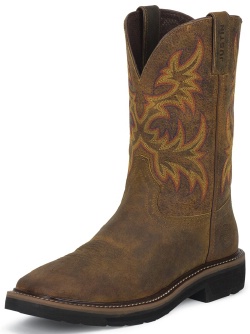 Justin SE4681 Men's Stampede Collection Work Boot with Rugged Tan Leather Foot and a Stampede Round Toe