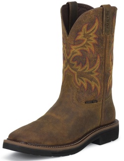 Justin SE4682 Men's Stampede Collection Work Boot with Rugged Tan Leather Foot and a Stampede Round Steel Toe