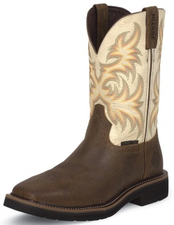 Justin SE4684 Men's Stampede Collection Work Boot with Copper Kettle Rowdy Leather Foot and a Stampede Square Steel Toe