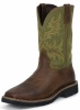 Justin SE4687 Men's Stampede Collection Work Boot with Waxy Brown Leather Foot and a Stampede Square Toe