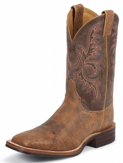 Justin BR372 Men's Bent Rail Boot with Old Map Cow Foot and a Double Stitched Wide Square Toe