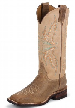 Justin BRL338 Ladies Bent Rail Boot with Mocha Arizona Cow Foot and a Double Stitched Wide Square Toe