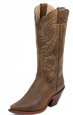 Justin L4332 Ladies Fashion Boot with Tan Damiana Cow Foot and a Narrow Snipped Toe