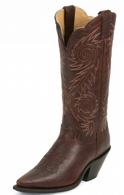 Justin L4333 Ladies Fashion Boot with Cognac Damiana Cow Foot and a Narrow Snipped Toe