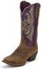 Justin L2567 Ladies Stampede Western Western Boot with Tan Distressed Buffalo and a Wide Square Toe