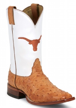 Nocona MDUT02 Men's Collegiate Western Boot with Cognac Full Quill Ostrich Foot, Wide Square Toe