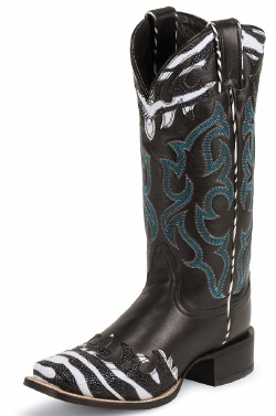 Nocona NL6101 Ladies Safari Fashion Boot with Black Calf with Tiger Ray Wingtip Foot and a Wide Square Toe