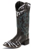 Nocona NL6101 Ladies Safari Fashion Boot with Black Calf with Tiger Ray Wingtip Foot and a Wide Square Toe
