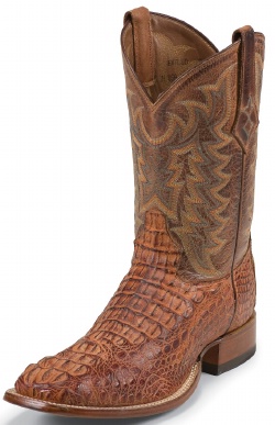 Tony Lama 1061 Men's Exotic Collection Stockman Boot with Cognac Vintage Bodycut Royal Hornback Caiman Leather Foot and a Medium Wide Square Toe