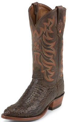 Tony Lama 1062 Men's Exotic Collection Western Boot with Chocolate Vintage Bodycut Royal Hornback Caiman Leather Foot and a Medium Round Toe