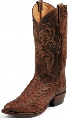 Tony Lama 8965 Men's Exotic Collection Western Boot with Chocolate Vintage Full Quill Ostrich Leather Foot and a Medium Round Toe