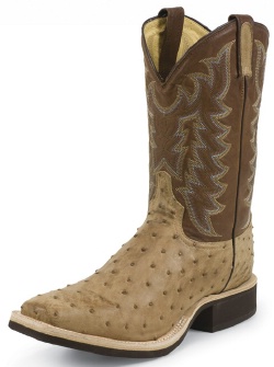 Tony Lama 8986 Men's Cowboy Crepe Collection Stockman Boot with Tan Vintage Full Quill Ostrich Leather Foot and a Double Stitched Medium Wide Square Toe