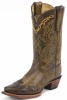 Tony Lama VF6004 Ladies Vaquero Western Boot with Bark Santa Fe Leather Foot with Tan Tooled Wingtip and a Square Dress Toe
