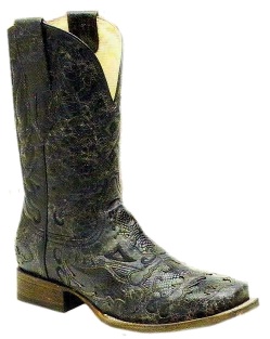 Corral A1322 Men's Fancy Inlay Western Boot with Black Vintage Foot with Fancy Gator Inlay and a Wide Square Toe
