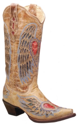 Corral A1976 Ladies Fancy Inlay Western Boot with Antique Saddle Foot with Fancy Inlayed Wing and Heart and a Narrow Square Snip Toe