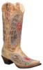 Corral A1976 Ladies Fancy Inlay Western Boot with Antique Saddle Foot with Fancy Inlayed Wing and Heart and a Narrow Square Snip Toe