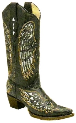 Corral A1994 Ladies Fancy Inlay Western Boot with Antique Black Foot with Fancy Inlayed Wing and Cross and a Narrow Square Snip Toe