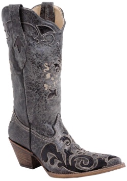 Corral C2108 Ladies Fancy Inlay Western Boot with Black Vintage Foot with Fancy Lizard Inlay and a Narrow Square Snip Toe