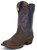 Justin 2520JR Kids Stampede Boot with Dark Brown Rawhide Leather Foot and a Double Stitched Wide Square Toe