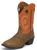 Justin 2522JR Kids Stampede Boot with Tan Dakota Leather Foot with Perfed Saddle and a Double Stitched Wide Square Toe