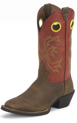 Justin 2527 Men's Stampede Punchy Western Boot with Buckskin Rawhide Cowhide Foot and a Double Stitched Wide Square Toe
