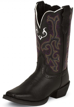 Justin 2554JR Kids Stampede Boot with Black Deercow Leather Foot and a Single Stitched Wide Square Toe