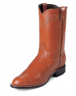 Justin 3021 Men's Exotic Roper Boot with Cognac Smooth Ostrich Foot and a Roper Toe