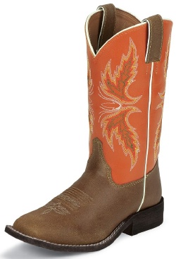 Justin 302JR Kids Cowboy Boot with Camel Sandstorm Leather Foot and a Double Stitched Wide Square Toe