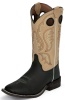 Justin 303JR Kids Cowboy Boot with Black Burnished Leather Foot and a Double Stitched Wide Square Toe