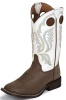 Justin 305JR Kids Cowboy Boot with Chocolate Bisonte Leather Foot and a Double Stitched Wide Square Toe
